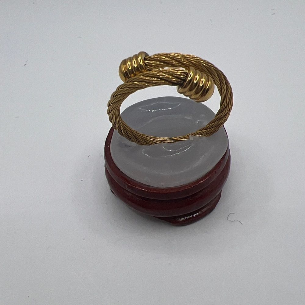 Gold-Tone Twisted Cable Open Ring - Adjustable
